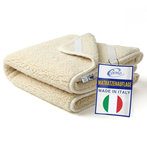 Matratzenauflage Lammwolle Matratzenbezug Lammwolle + Lammwolle mit Gummizug 500g/m² doppellagiger Matratzenbezug aus Lammwolle mit Rand