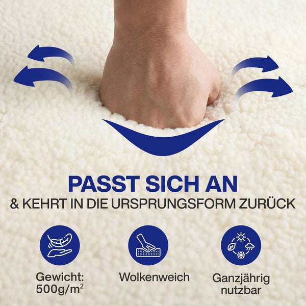 Matratzenauflage Lammwolle Matratzenbezug Lammwolle + Lammwolle mit Gummizug 500g/m² doppellagiger Matratzenbezug aus Lammwolle mit Rand