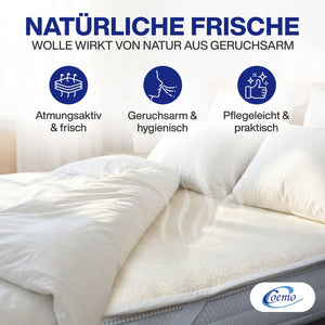 Matratzenauflage Lammwolle Matratzenbezug Lammwolle + Lammwolle mit Gummizug 500g/m² doppellagiger Matratzenbezug aus Lammwolle mit Rand