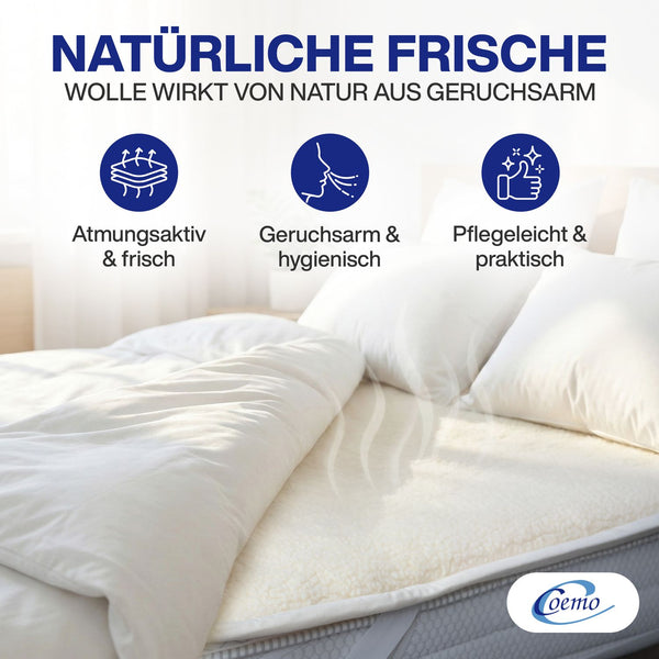 Matratzenauflage Lammwolle Matratzenbezug Lammwolle + Lammwolle mit Gummizug 500g/m² doppellagiger Matratzenbezug aus Lammwolle mit Rand