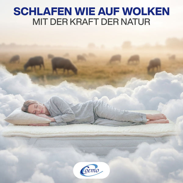 Matratzenauflage Lammwolle Matratzenbezug Lammwolle + Lammwolle mit Gummizug 500g/m² doppellagiger Matratzenbezug aus Lammwolle mit Rand