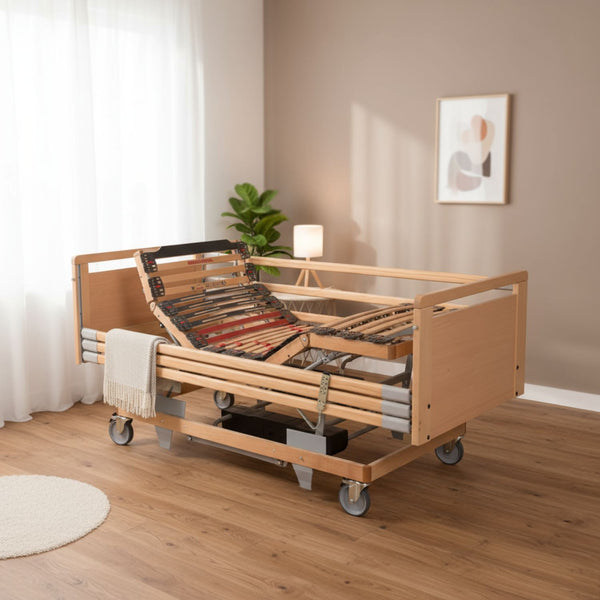 Pflegebett Medical Plus höhenverstellbar mit Motor & Seitengittern - 26 Leisten - Belastbar bis 190 kg