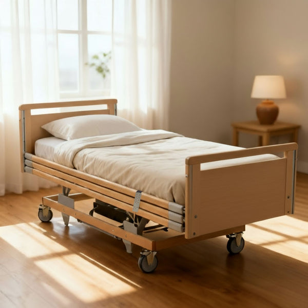 Pflegebett Medical Plus höhenverstellbar mit Motor & Seitengittern - 26 Leisten - Belastbar bis 190 kg