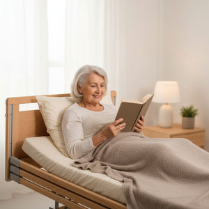 Pflegebett Medical Plus höhenverstellbar mit Motor & Seitengittern - 26 Leisten - Belastbar bis 190 kg