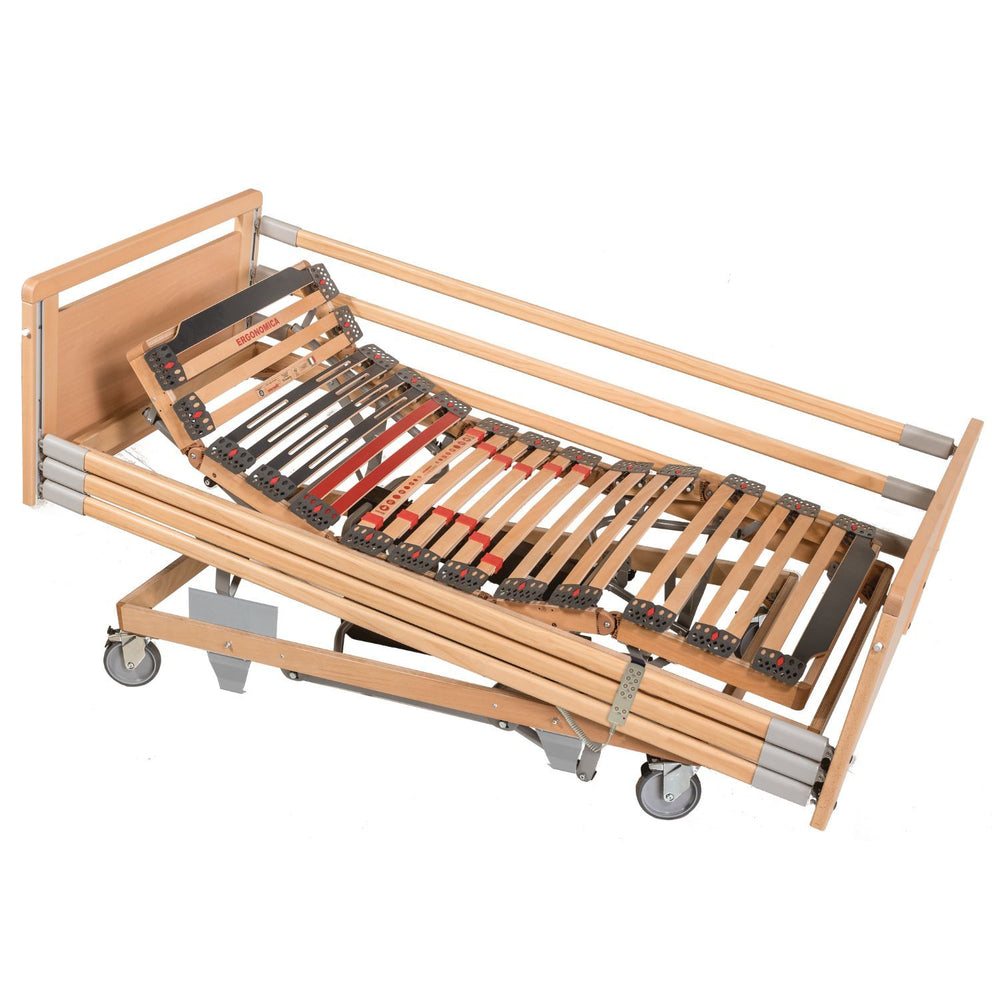 Pflegebett Medical Plus höhenverstellbar mit Motor & Seitengittern - 26 Leisten - Belastbar bis 190 kg